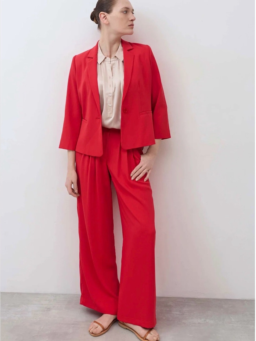 Wide-Leg Red Trousers — Fluid High-Rise Design